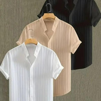 Men's Solid Retro Short Sleeves Button-Up Shirt Pack of 3