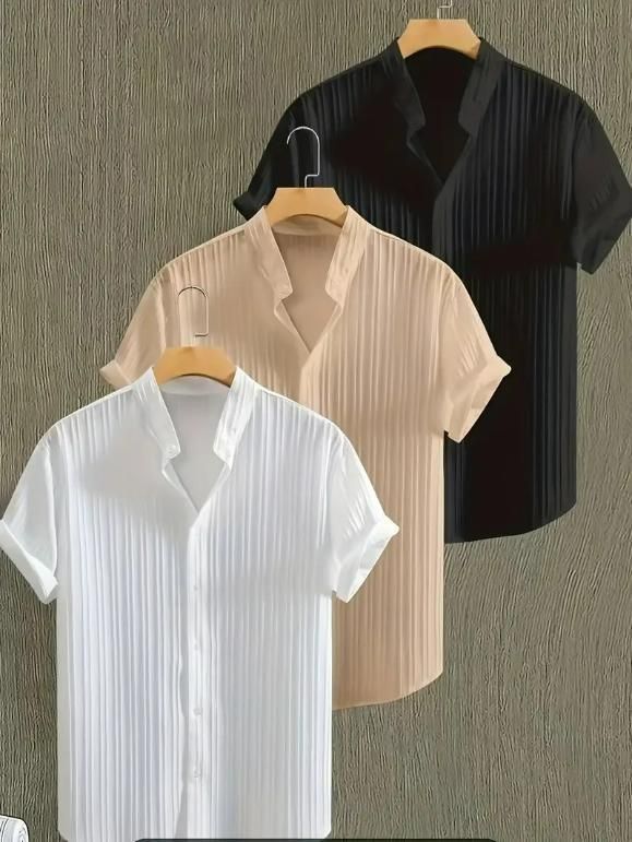 Men's Solid Retro Short Sleeves Button-Up Shirt Pack of 3