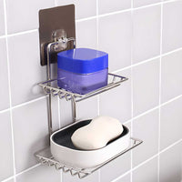 Soap Dish Holder-Wall Mounted Double Layered  Stainless Steel Soaps Storage Rack with Hook